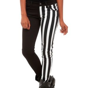 Royal Bones By Tripp Black & White Stripes Split Leg Skinny Jeans